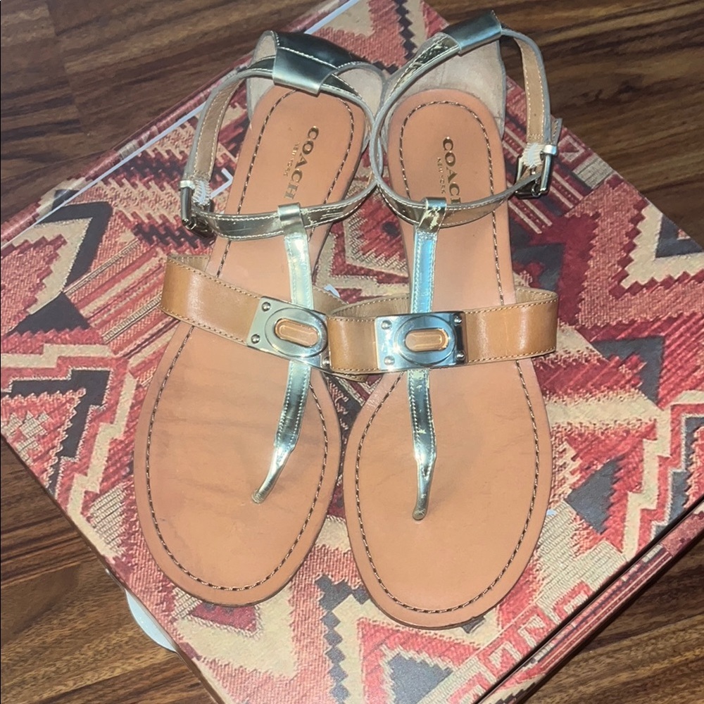Coach Tan and Gold Women's Sandals